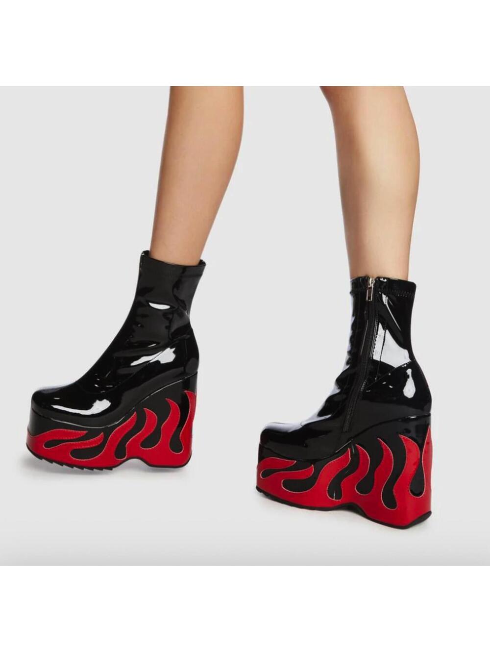Lamoda Chaos Calls Flame Dollskill Platform Boots Rave Goth Alt Biker Women's 6
